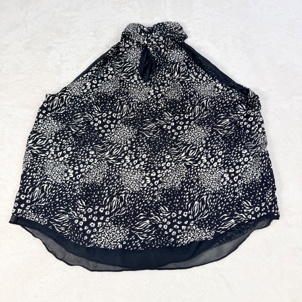 Joie Halter Neck Blouse Womens XL Black White Animal Print Leopard Sleeveless